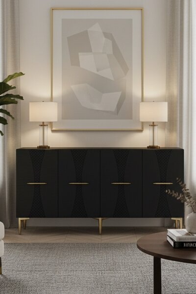 Slim komód, antracit-arany, 150 cm
