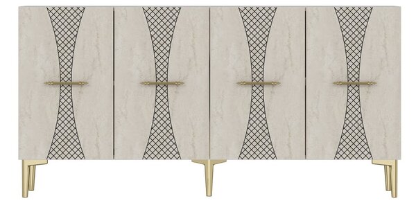 Slim komód, fehér-travertin, 150 cm