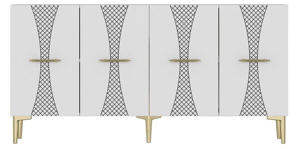 Slim komód, fehér-arany, 150 cm