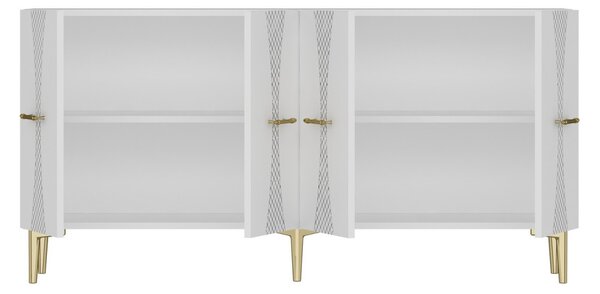 Slim komód, fehér-arany, 150 cm