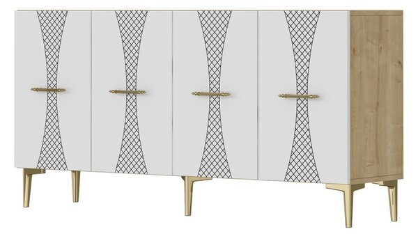 Slim komód, zafír tölgy-fehér, 150 cm