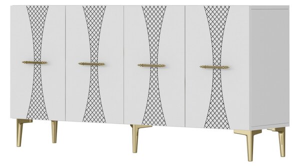 Slim komód, fehér-arany, 150 cm