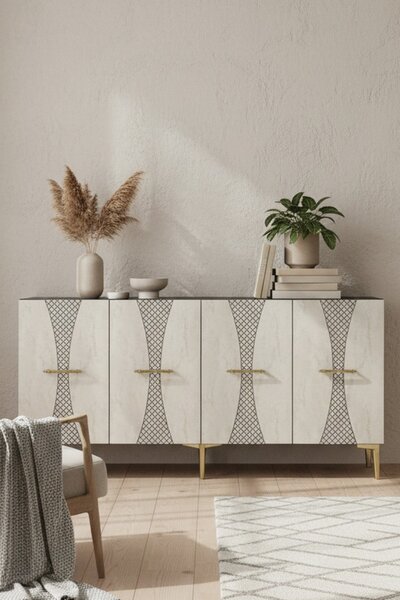 Slim komód, antracit-travertin, 150 cm