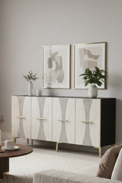 Slim komód, antracit-travertin, 150 cm