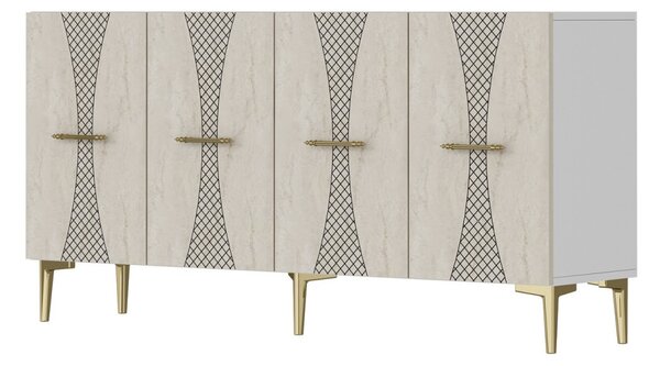Slim komód, fehér-travertin, 150 cm