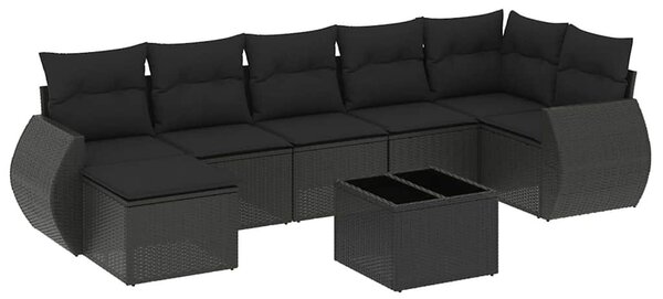 8 részes fekete polyrattan kerti ülőgarnitúra párnákkal