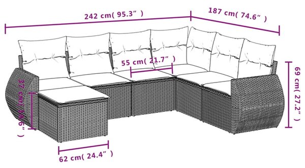 7 részes bézs polyrattan kerti ülőgarnitúra párnákkal