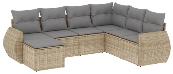 7 részes bézs polyrattan kerti ülőgarnitúra párnákkal