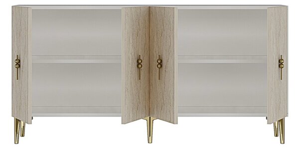 Komód, fehér-travertin, 180 cm – TR555CHM1735