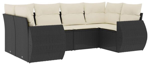 6 részes fekete polyrattan kerti ülőgarnitúra párnákkal