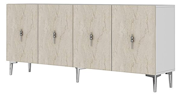 Komód, fehér-travertin, 180 cm – TR555CHM1736