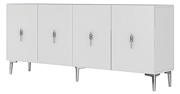 Komód, fehér-ezüst, 180 cm