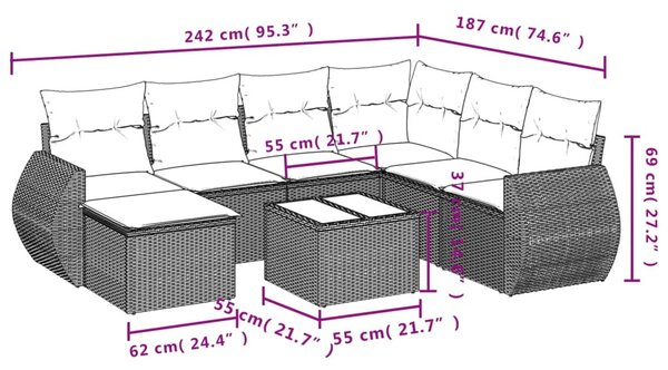 8 részes barna polyrattan kerti ülőgarnitúra párnákkal