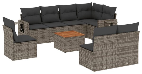 9 részes szürke polyrattan kerti ülőgarnitúra párnákkal
