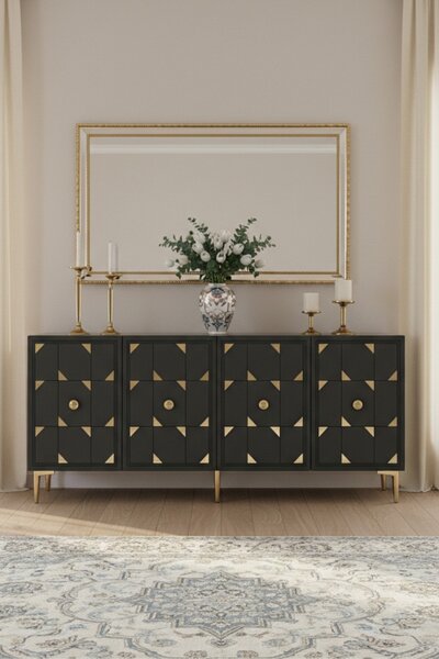 Moka komód, antracit-arany, 150 cm