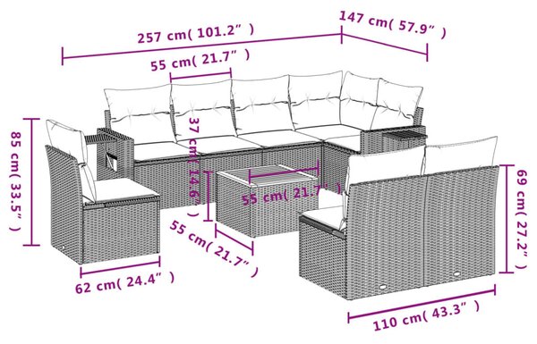 9 részes szürke polyrattan kerti ülőgarnitúra párnákkal