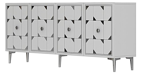 Moka komód, fehér-ezüst, 150 cm