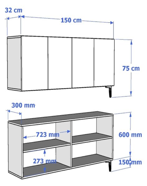Poli komód, antracit-travertin, 150 cm – TR555CHM1745