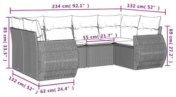 6 részes szürke polyrattan kerti ülőgarnitúra párnákkal