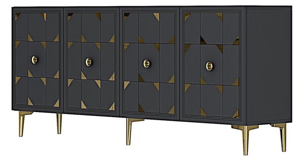 Moka komód, antracit-arany, 150 cm