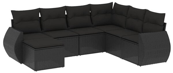 7 részes fekete polyrattan kerti ülőgarnitúra párnával