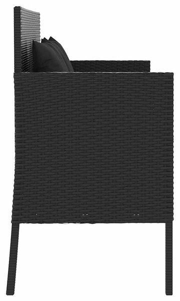 Fekete polyrattan kerti pad párnával
