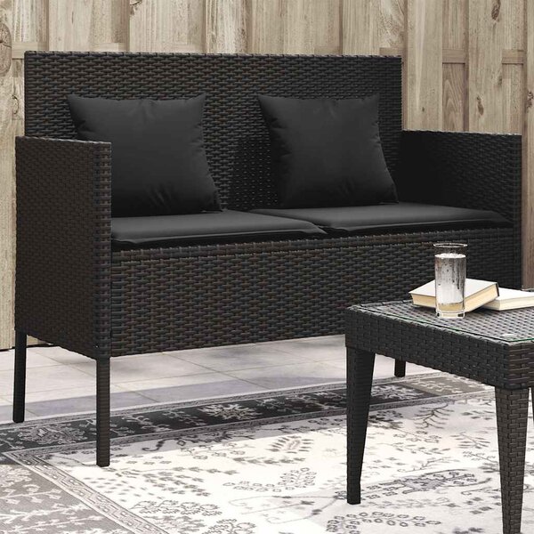 Fekete polyrattan kerti pad párnával