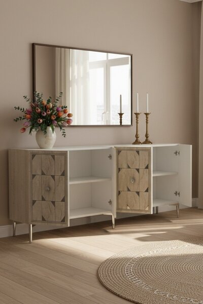 Moka komód, fehér-travertin, 150 cm – TR555CHM1741