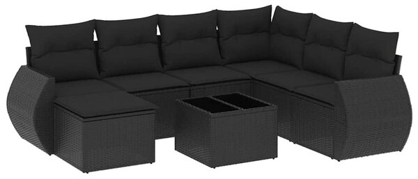 8 részes fekete polyrattan kerti ülőgarnitúra párnákkal