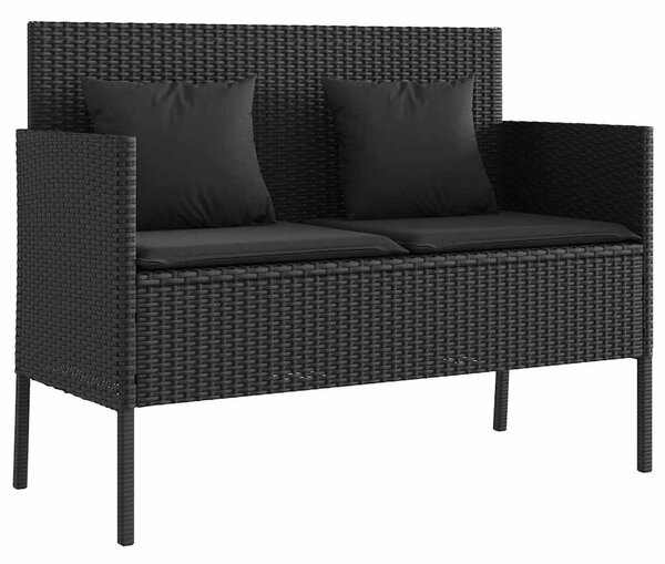 Fekete polyrattan kerti pad párnával