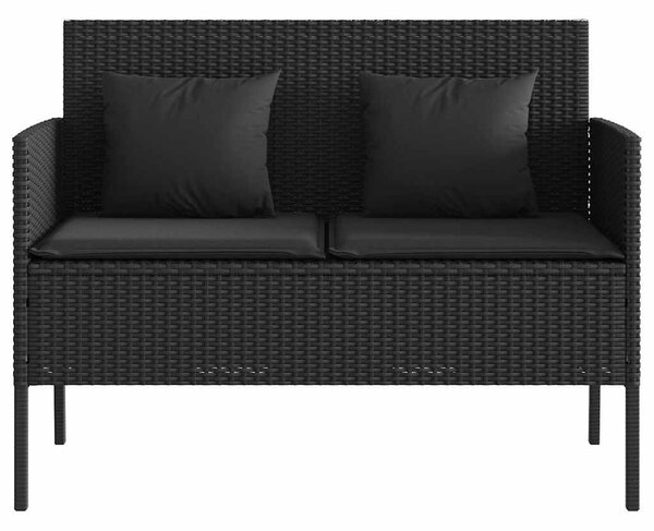 Fekete polyrattan kerti pad párnával