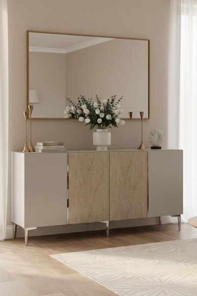 Poli komód, fehér-travertin, 150 cm – TR555CHM1749
