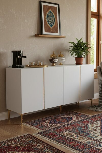 Poli komód, fehér-arany, 150 cm