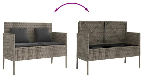 Szürke polyrattan akácfa kerti pad párnával