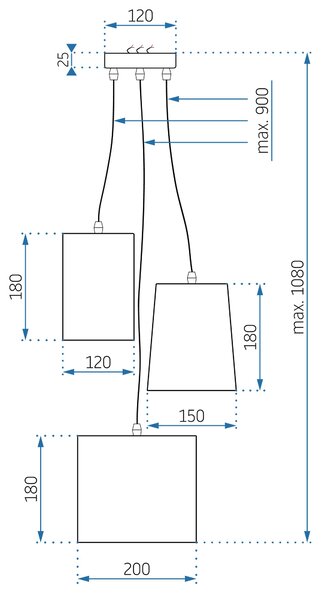 Toolight Szerszámlámpa - Ipari függőlámpa 3xE27 60W APP971-3cp, fehér-szürke-fekete, OSW-03212