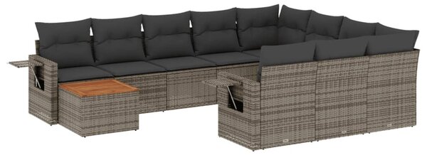 11 részes szürke polyrattan kerti ülőgarnitúra párnákkal
