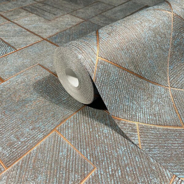 TF30035512 geometrikus mintájú kék tapéta