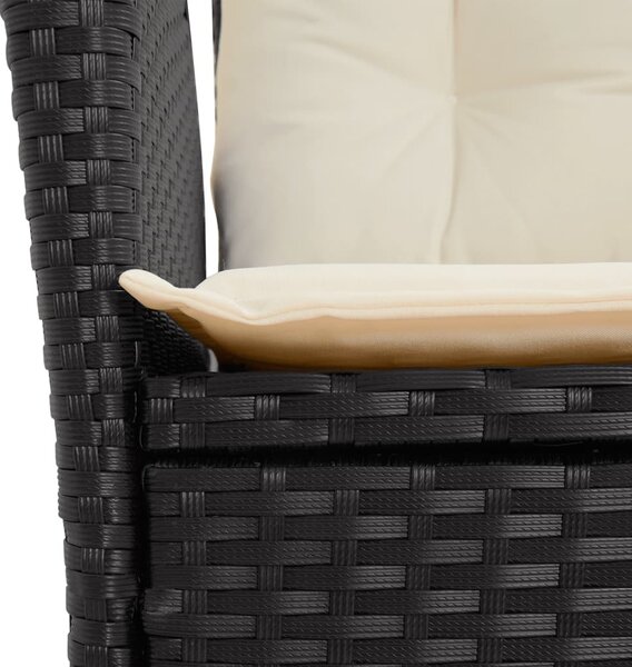 2 db fekete polyrattan dönthető kerti szék párnával
