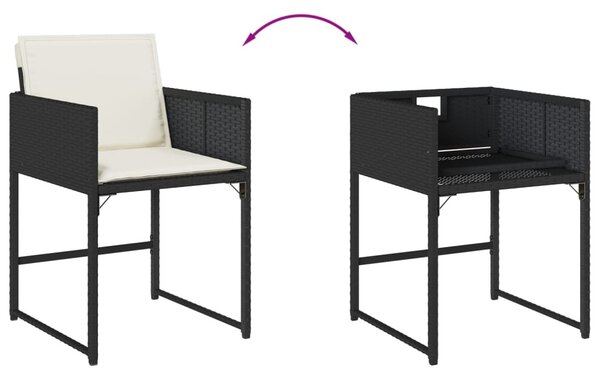 4 db fekete polyrattan kerti szék párnával