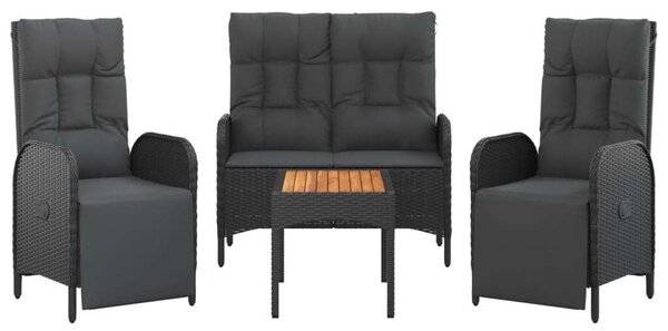 4 részes fekete polyrattan kerti ülőgarnitúra párnákkal