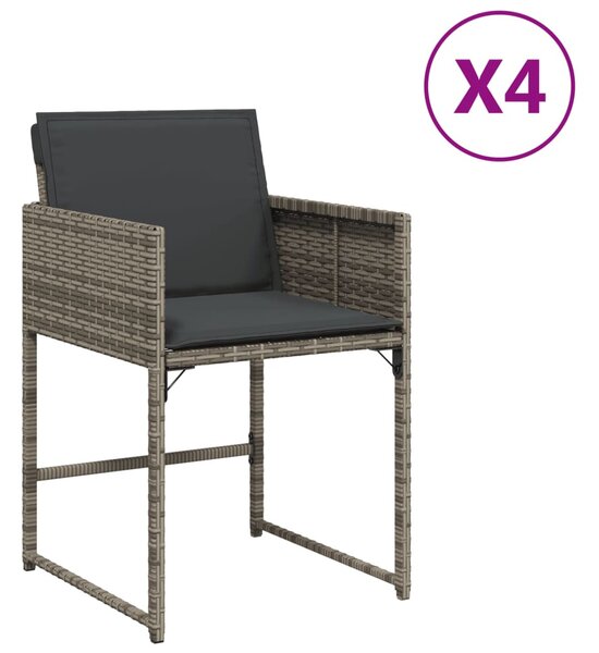 4 db szürke polyrattan kerti szék párnával
