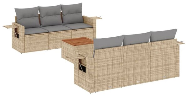 7 részes bézs polyrattan kerti ülőgarnitúra párnákkal
