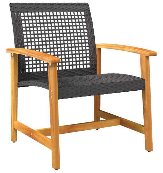 3 részes fekete polyrattan és akácfa bisztrószett