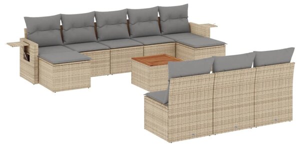 11 részes bézs polyrattan kerti ülőgarnitúra párnákkal