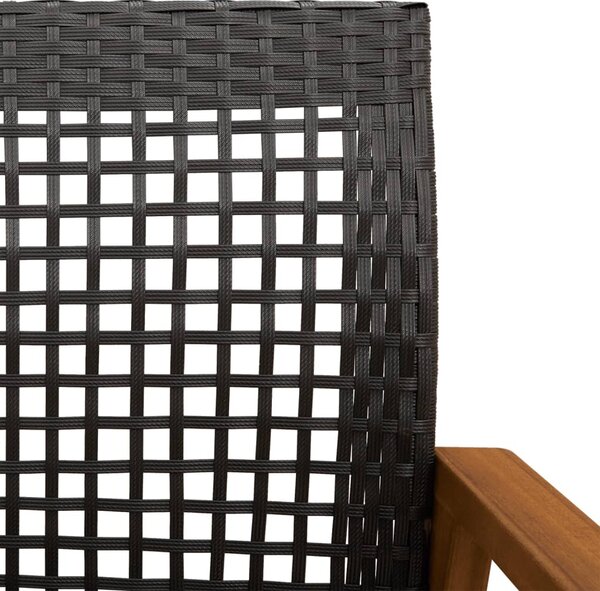 3 részes fekete polyrattan és akácfa bisztrószett