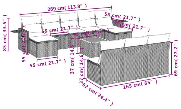 11 részes bézs polyrattan kerti ülőgarnitúra párnákkal