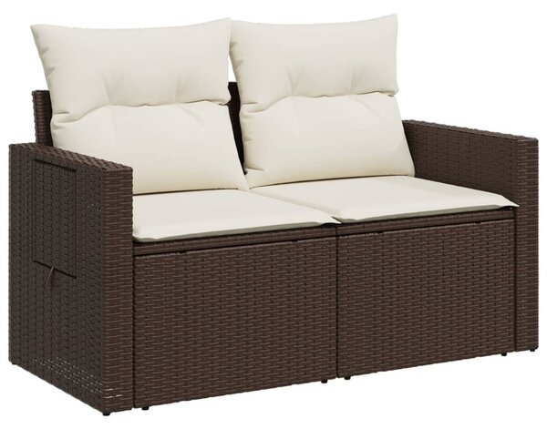 2 személyes barna polyrattan kerti kanapé párnával