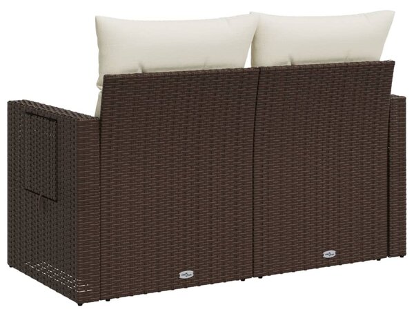2 személyes barna polyrattan kerti kanapé párnával