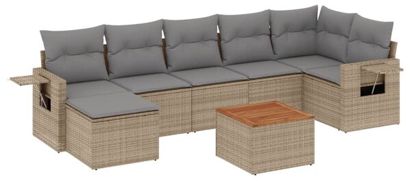 8 részes bézs polyrattan kerti ülőgarnitúra párnával