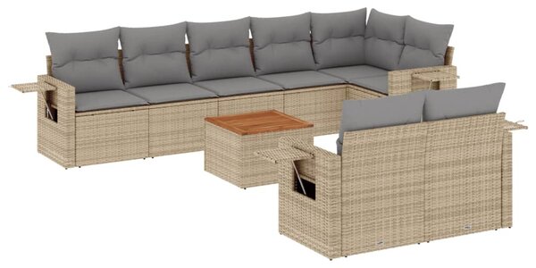9 részes bézs polyrattan kerti ülőgarnitúra párnákkal